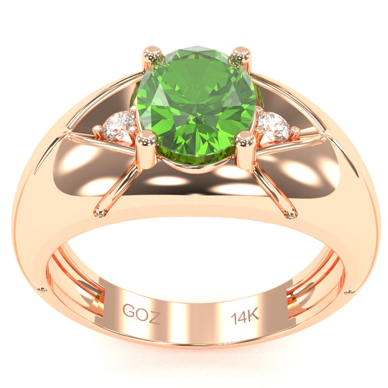 Men's Designer Peridot Diamond Ring In Solid 14k Rose Gold