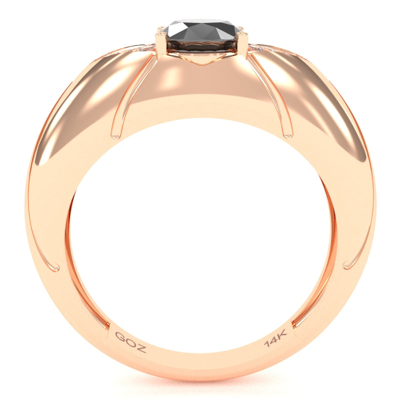 Designer Black Onyx Diamond Cocktail Ring In Solid 14k Rose Gold