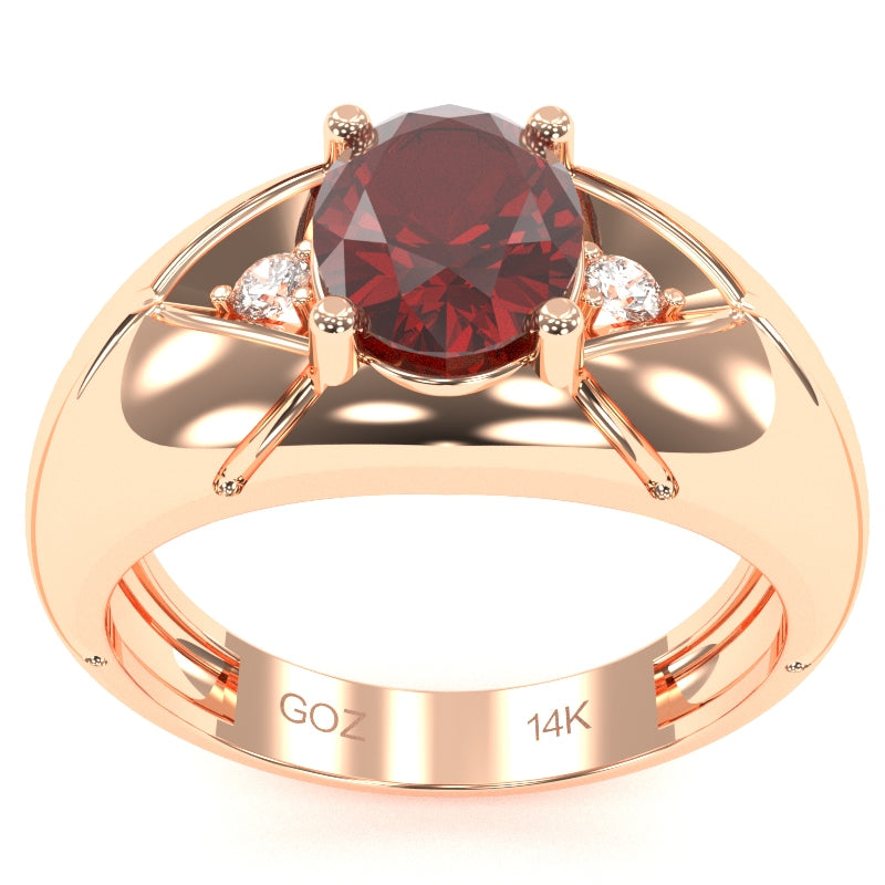 Men's Designer Lab-Created Ruby Diamond Ring In Solid 14k Rose Gold