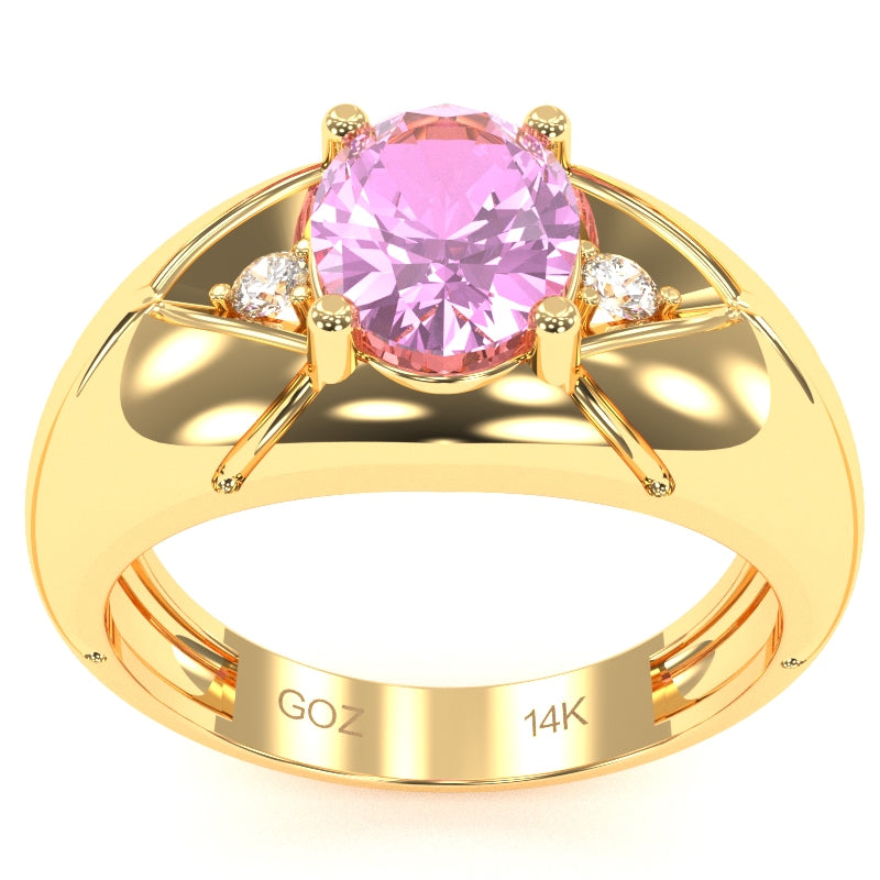 Men's Designer Lab-Created Pink Sapphire Diamond Ring In Solid 14k Yellow Gold