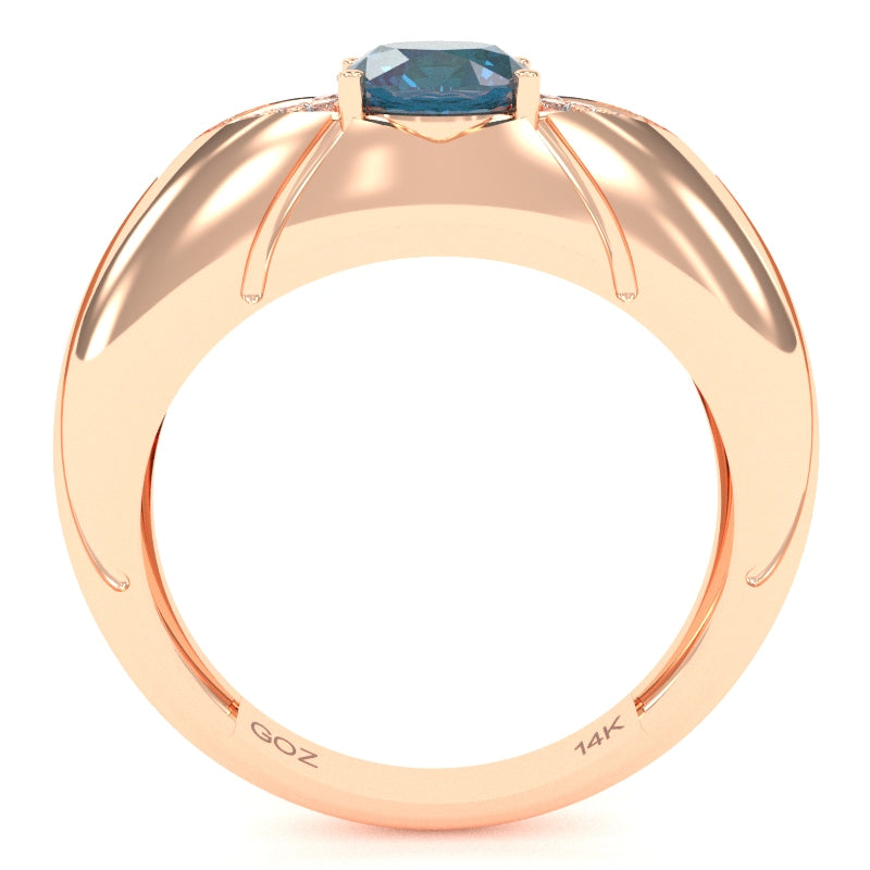 Designer Lab-Created Alexandrite Diamond Cocktail Ring In Solid 14k Rose Gold