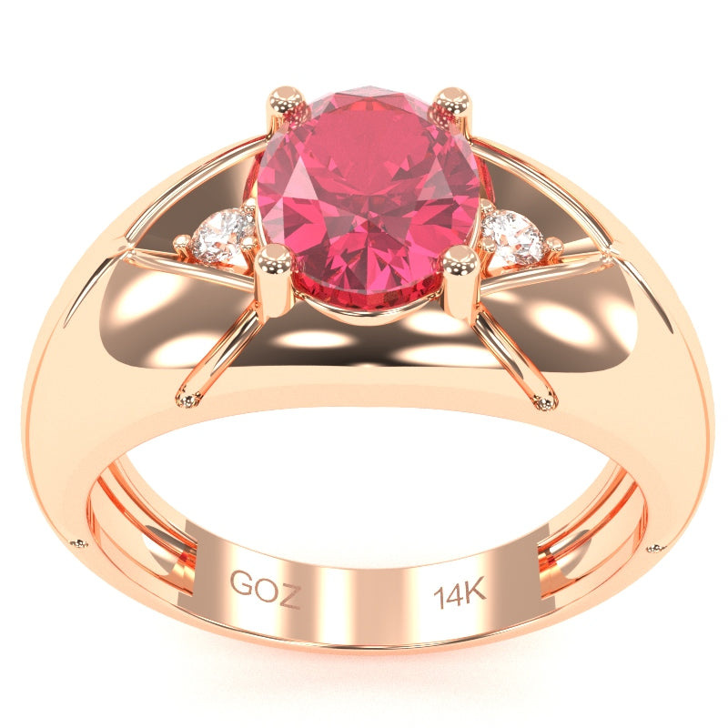 Men's Designer Pink Tourmaline Diamond Ring In Solid 14k Rose Gold