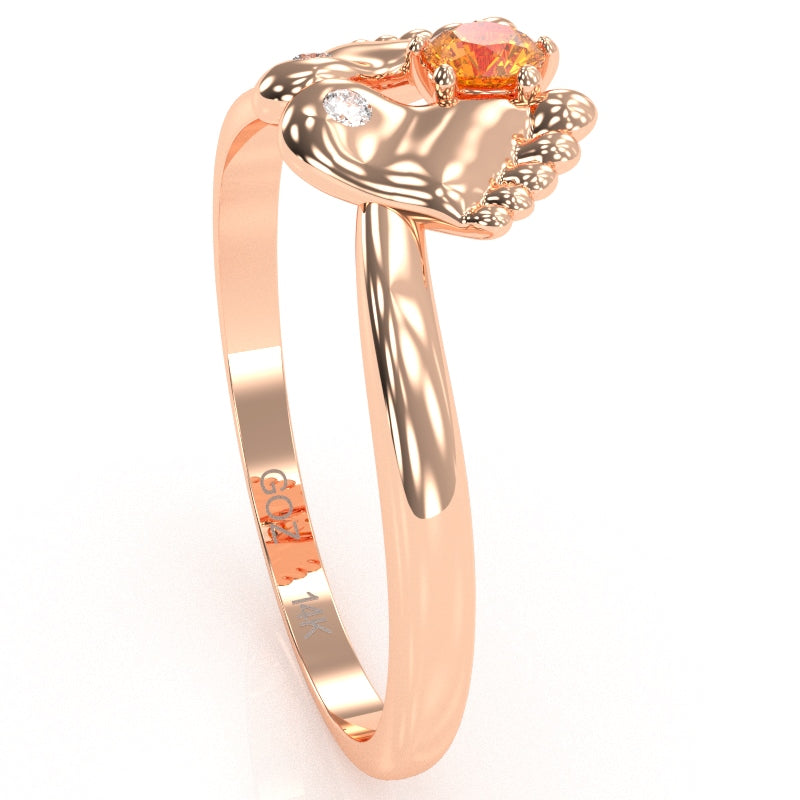 Baby Feet Citrine Diamond Ring In 14k Rose Gold