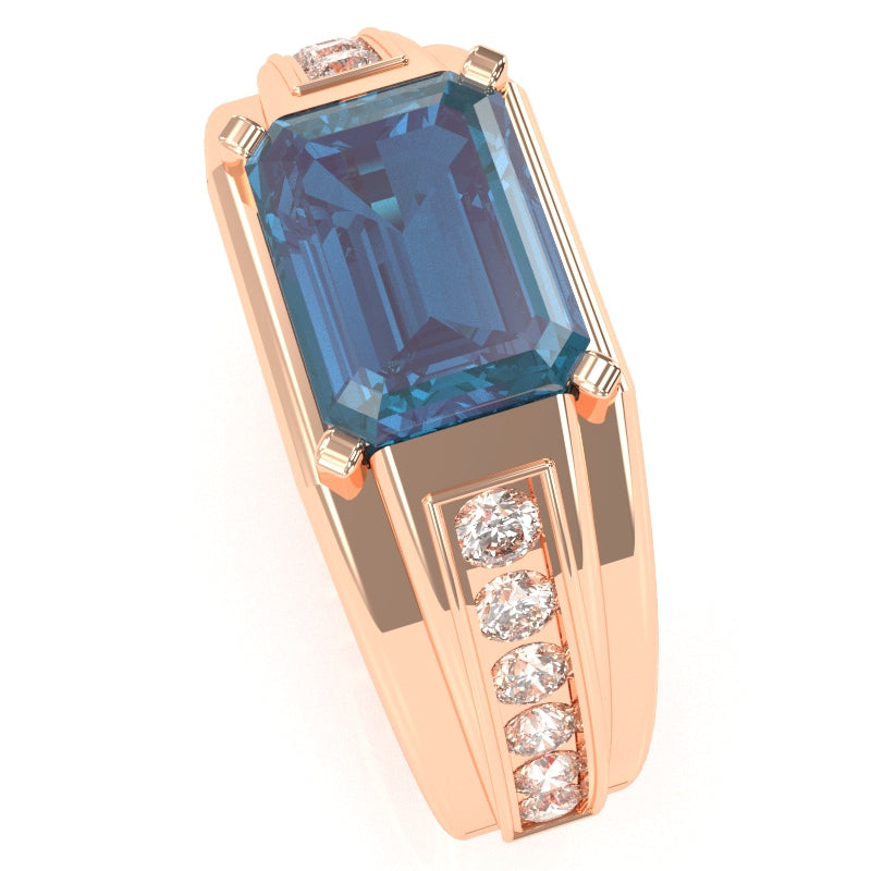 Men's Lab-Created Alexandrite Diamond Channel Ring In Solid 10k Rose Gold