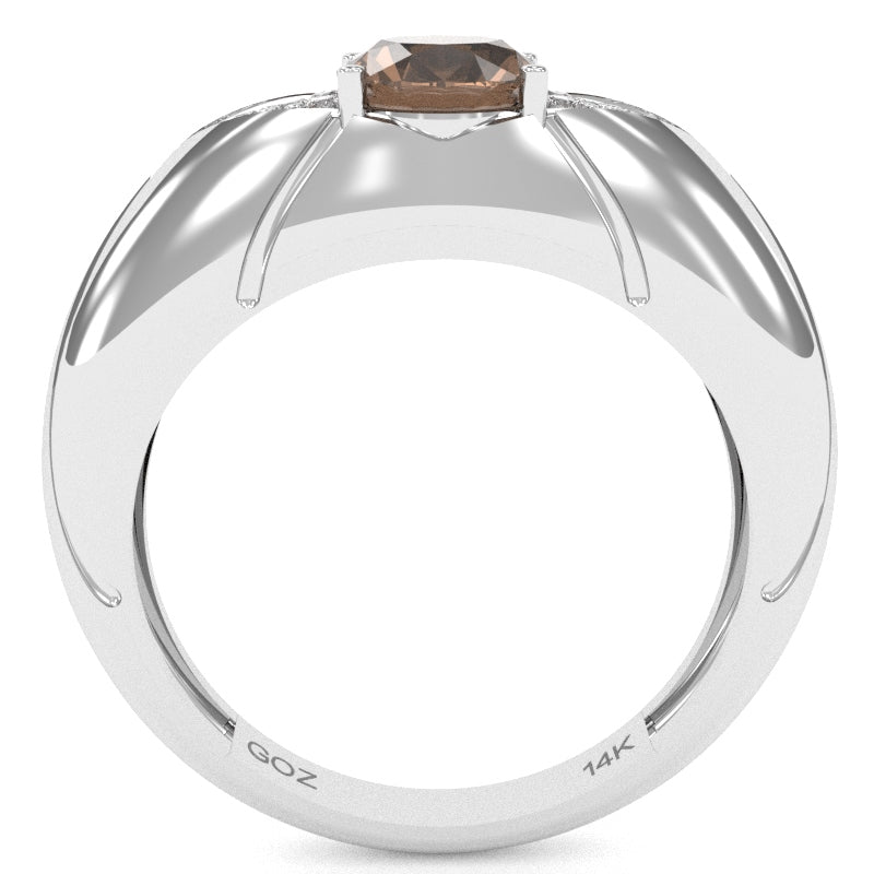 Designer Smoky Quartz Diamond Cocktail Ring In Solid 14k White Gold