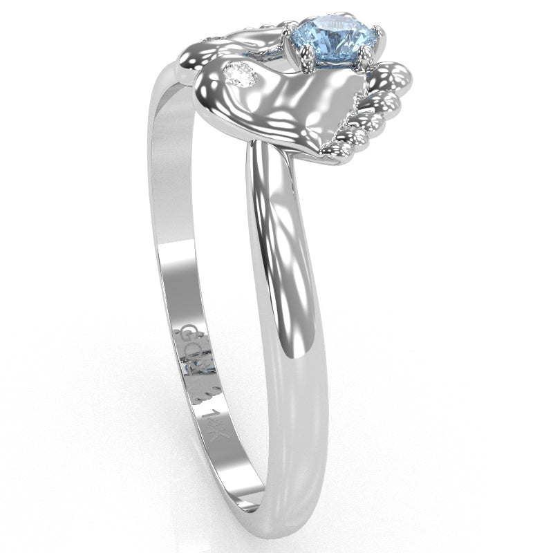 Baby Feet Aquamarine Diamond Ring In 14k White Gold
