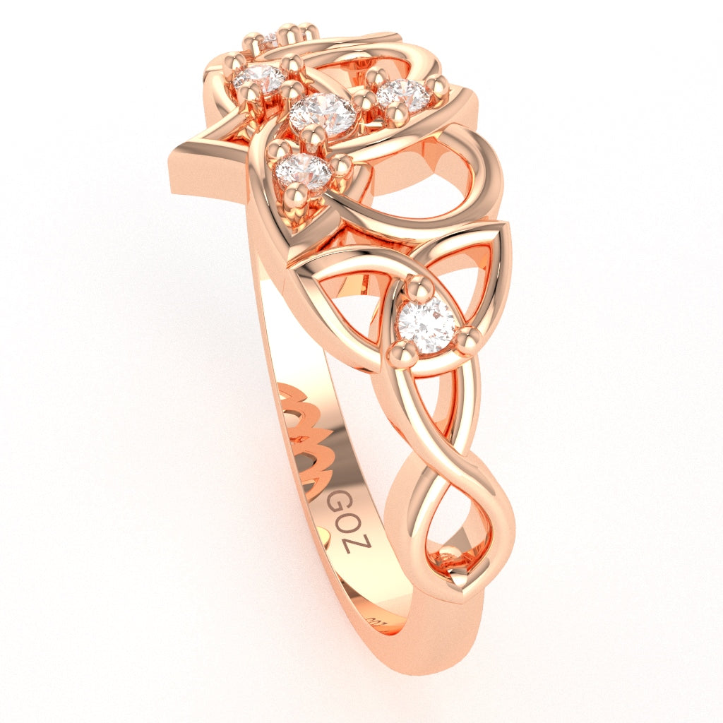 Claddagh Celtic Heart Love Diamond Ring Crafted In Solid 14k Rose Gold
