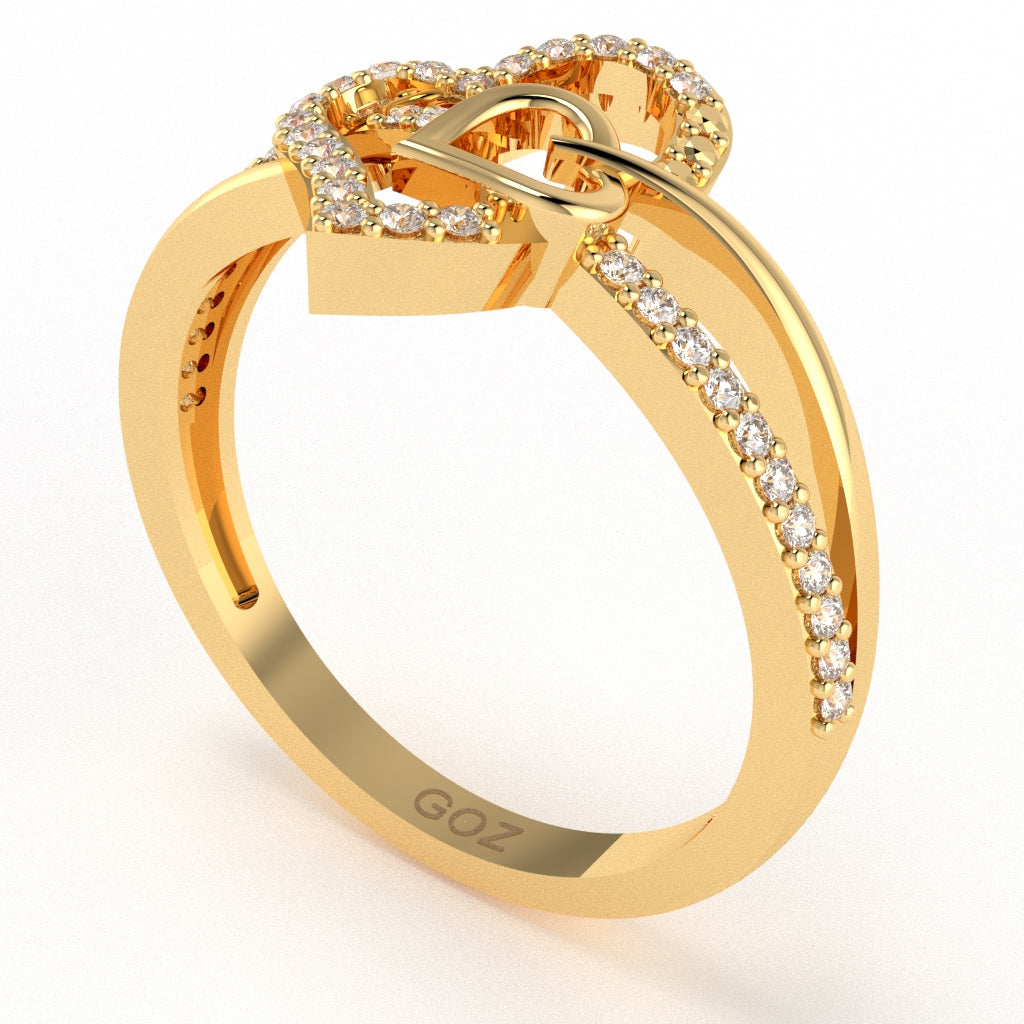Sweethearts Heart-In-Heart Diamond Cocktail Ring In 14k Yellow Gold