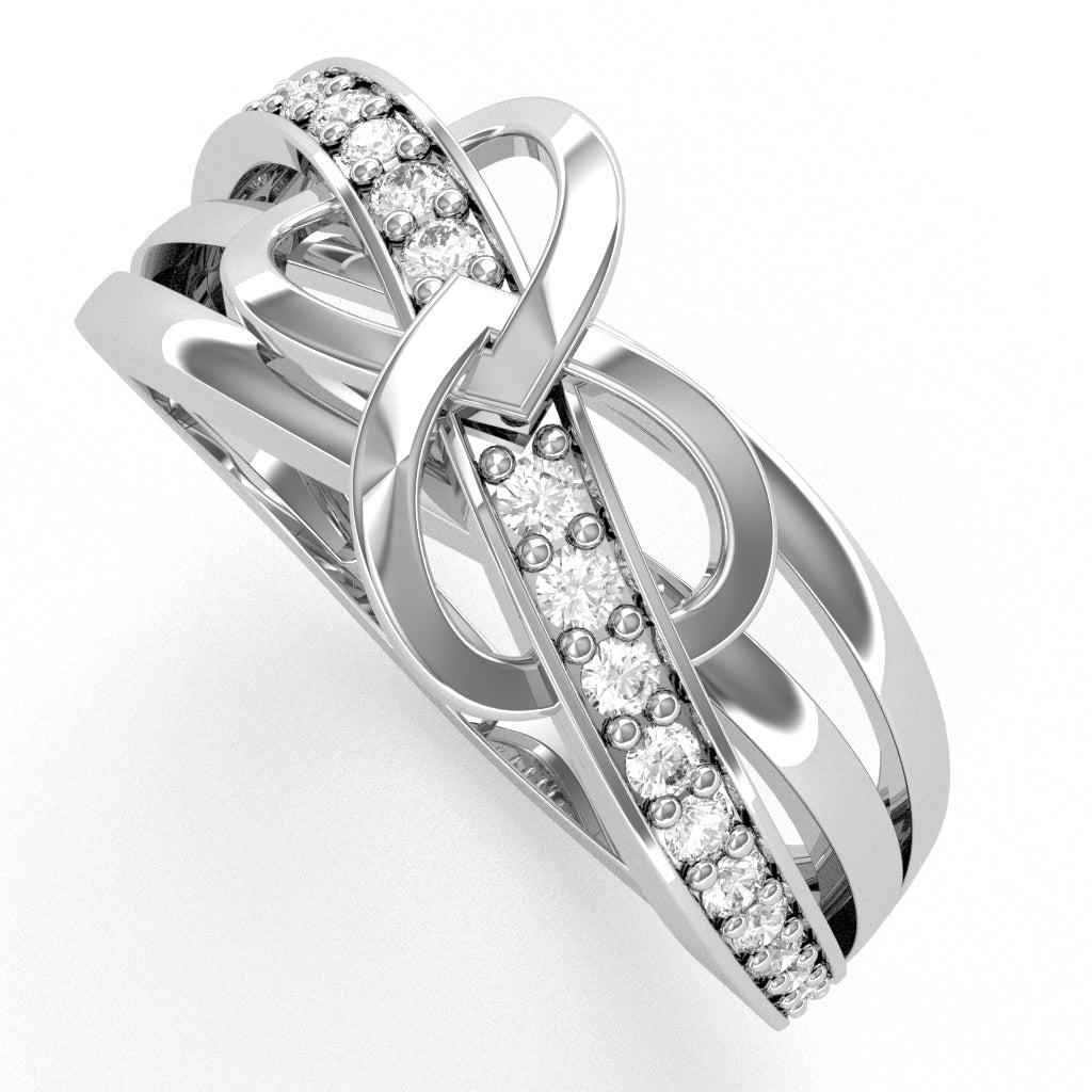 Two Hearts Diamond Inifinity Cocktail Ring In 14k White Gold