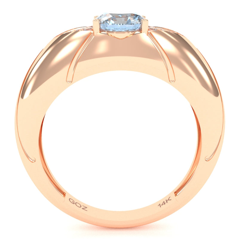 Designer Aquamarine Diamond Cocktail Ring In Solid 14k Rose Gold