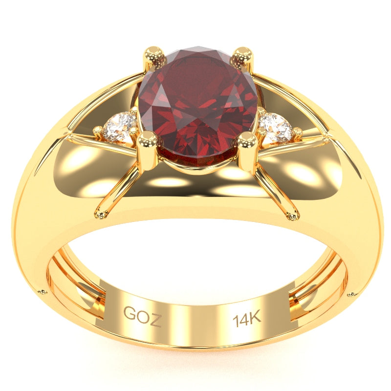 Men's Designer Lab-Created Ruby Diamond Ring In Solid 14k Yellow Gold