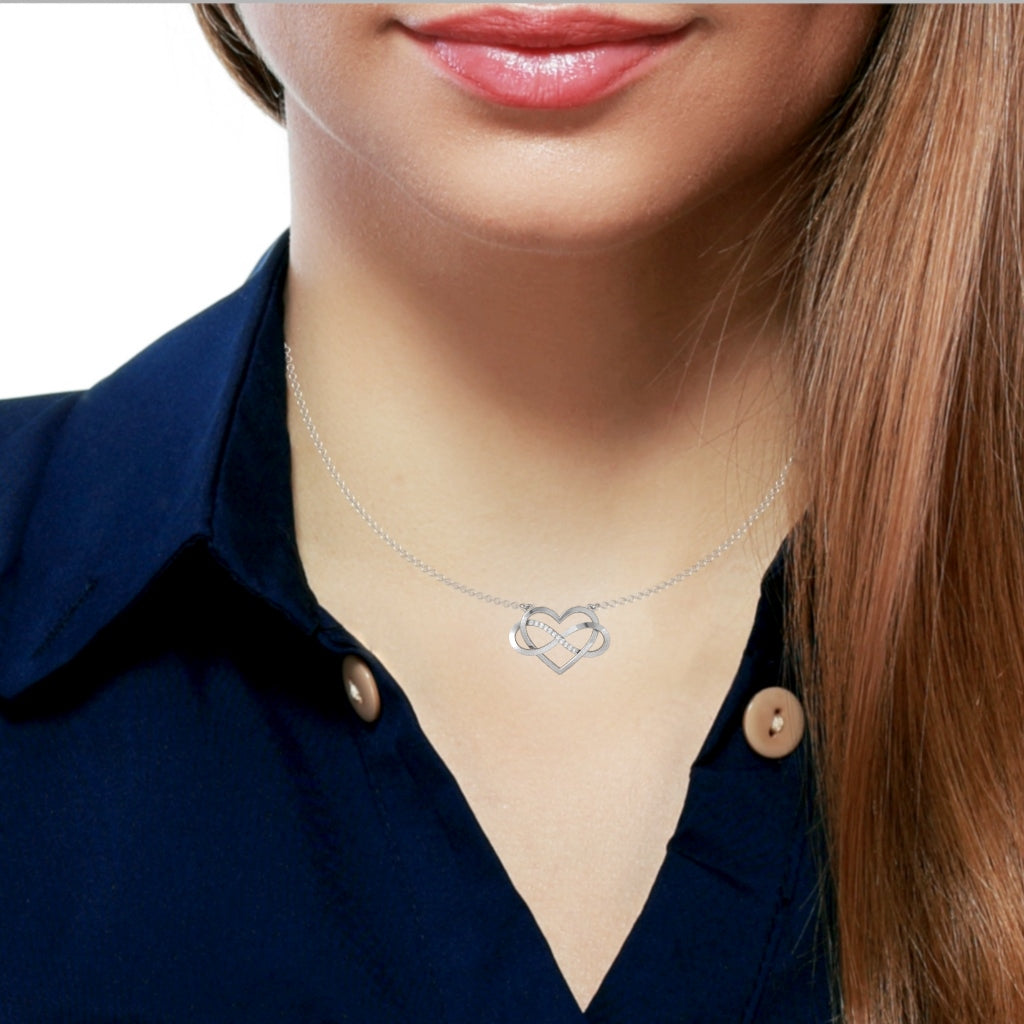 Infinity Heart Diamond Necklace In Solid 14k White Gold