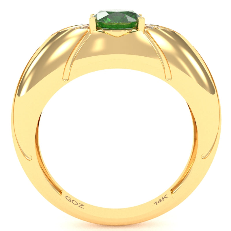 Designer Lab-Created Emerald Diamond Cocktail Ring In Solid 14k Yellow Gold