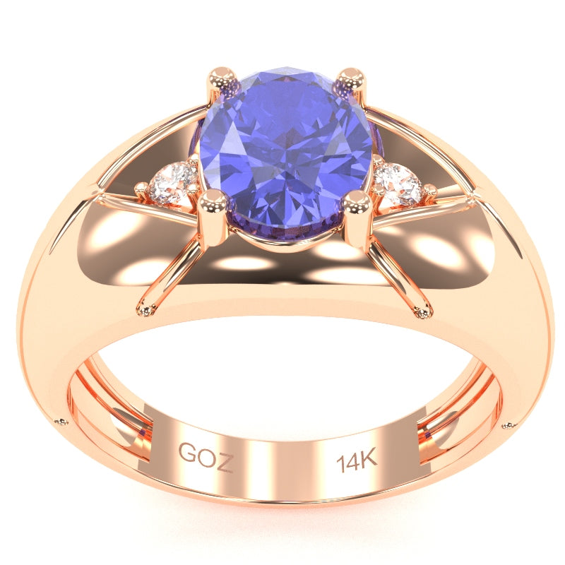 Men's Designer Tanzanite Diamond Ring In Solid 14k Rose Gold