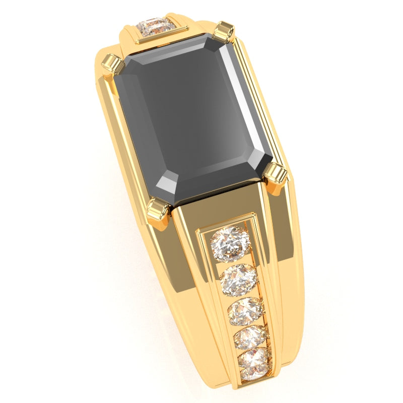 Men's Black Onyx Diamond Channel Ring In Solid 10k Yellow Gold