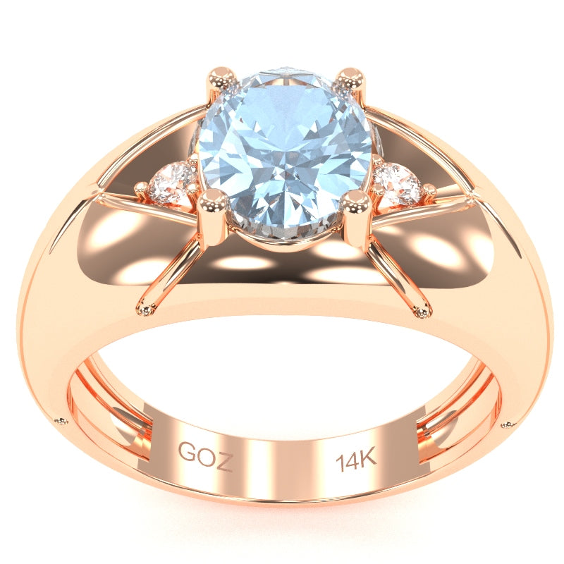 Men's Designer Aquamarine Diamond Ring In Solid 14k Rose Gold