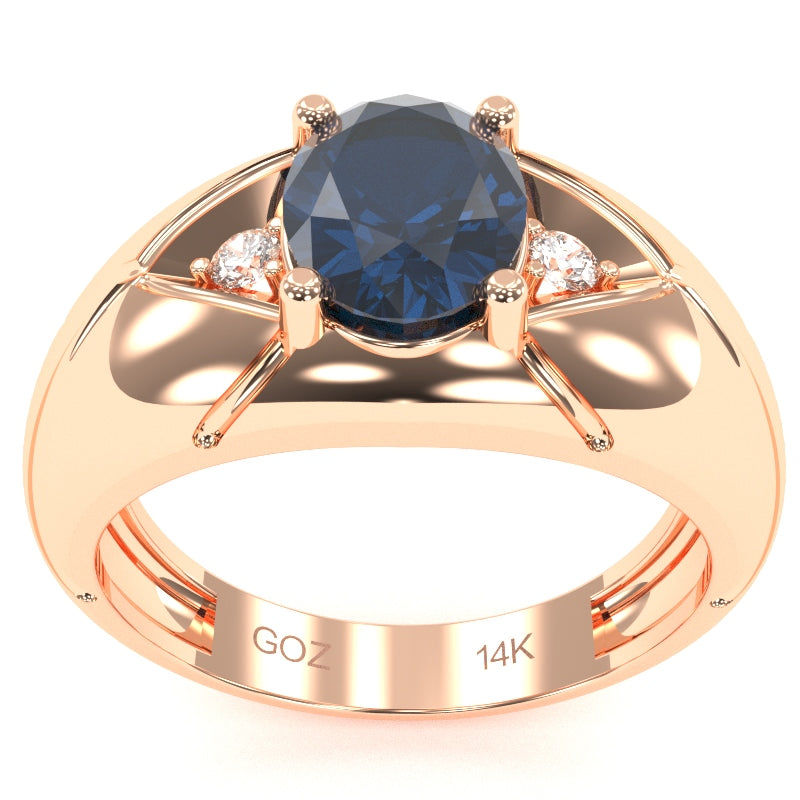 Men's Designer Lab-Created Sapphire Diamond Ring In Solid 14k Rose Gold