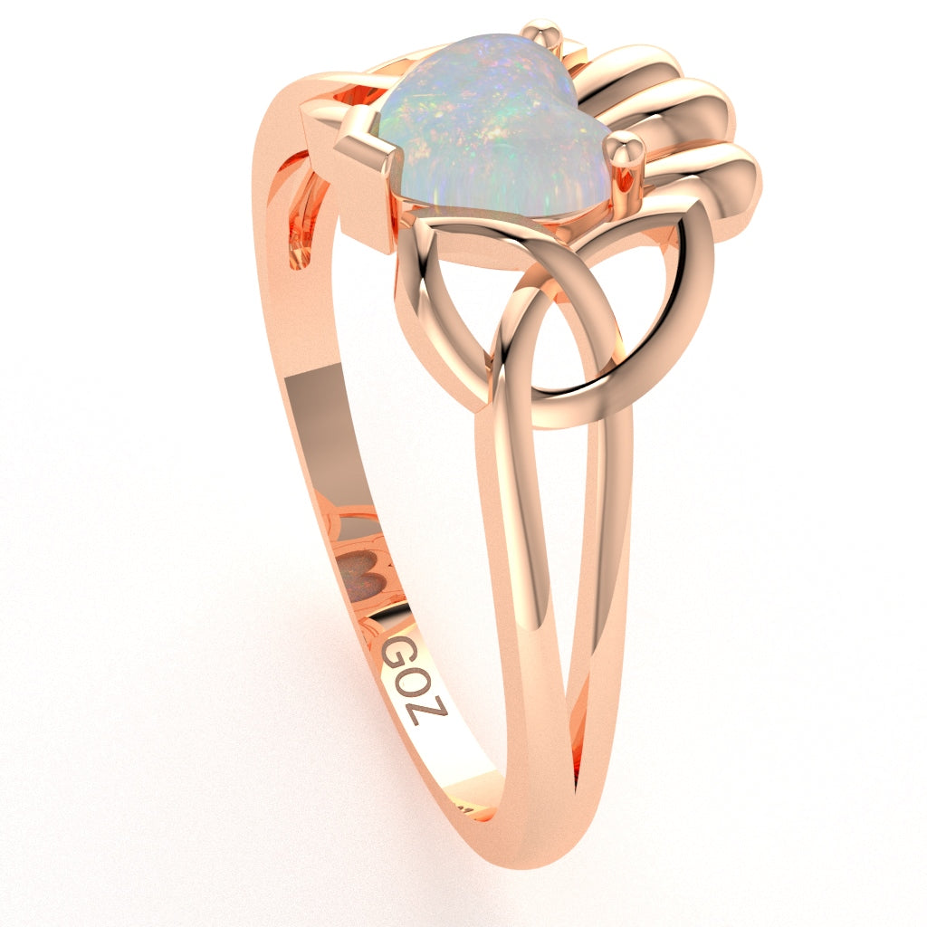 Celtic Trinity Knot Claddagh Opal Engagement Ring In 10k Rose Gold