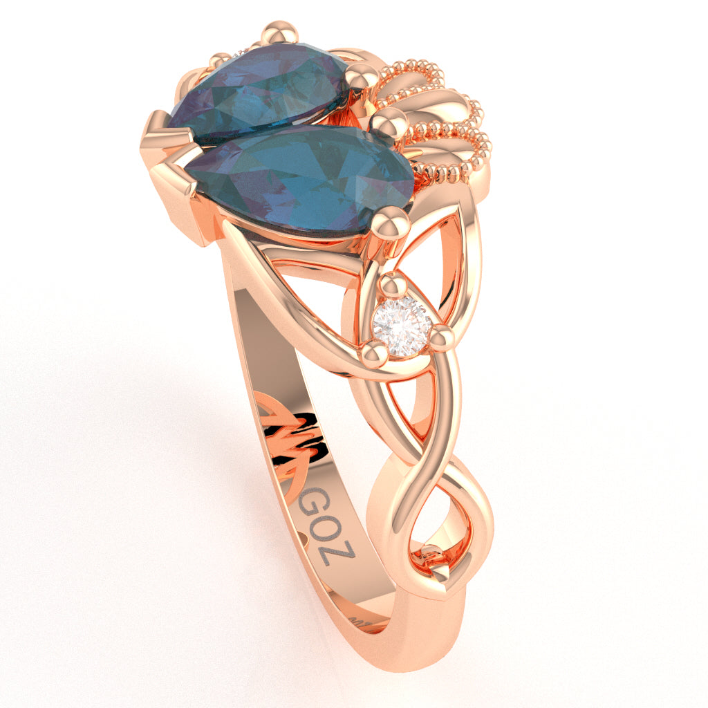 Lab-Created Alexandrite Diamond Celtic Knot Heart Claddagh Ring In 14k Rose Gold