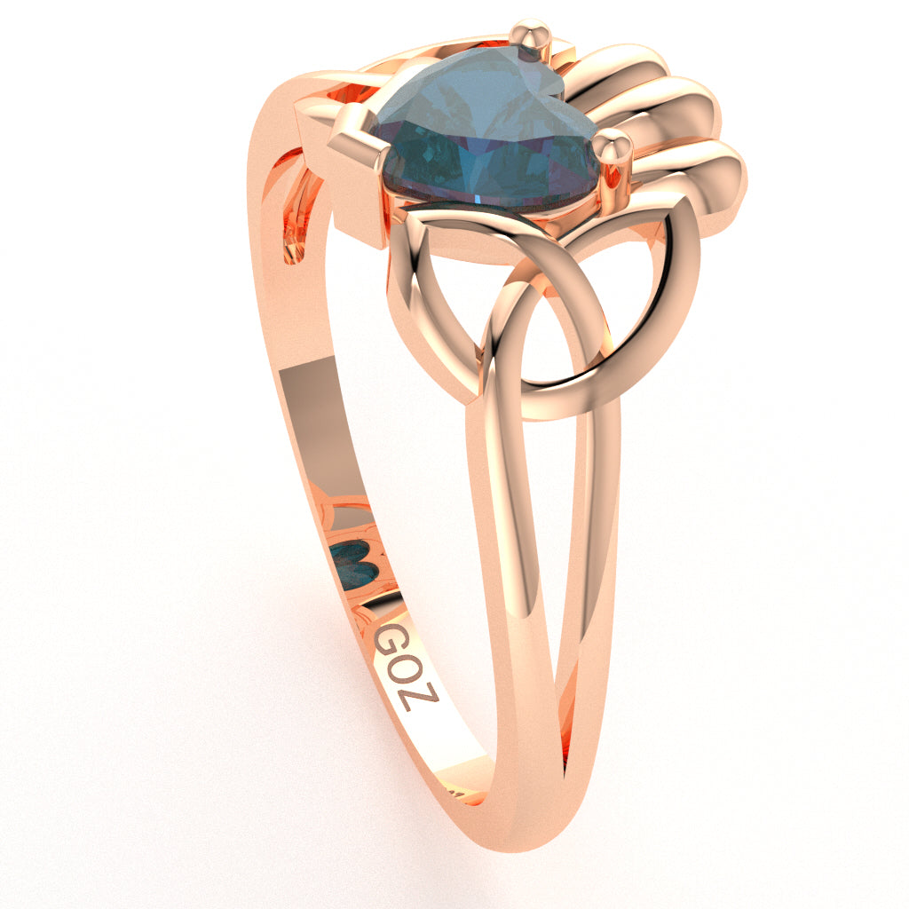 Celtic Trinity Knot Claddagh Lab-Created Alexandrite Engagement Ring In 14k Rose Gold