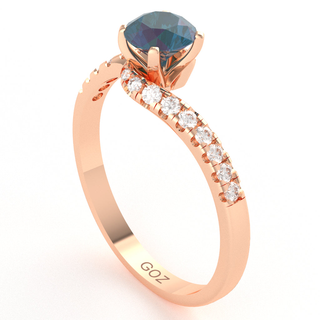 Lab-Created Alexandrite Diamond Curly Dainty Engagement Ring In 10k Rose Gold