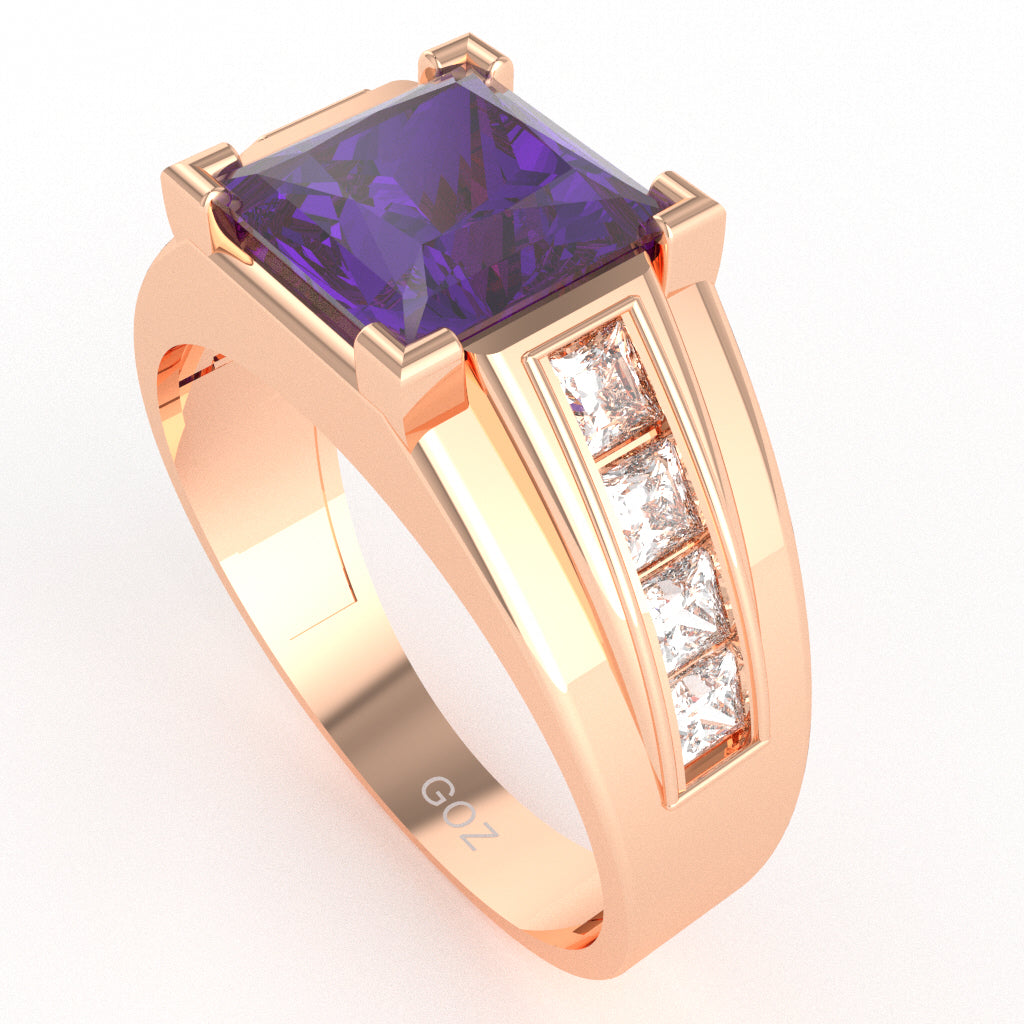 Men's Big Daddy Amethyst Lab-Grown Diamond Channel Ring In Solid 14k Rose Gold