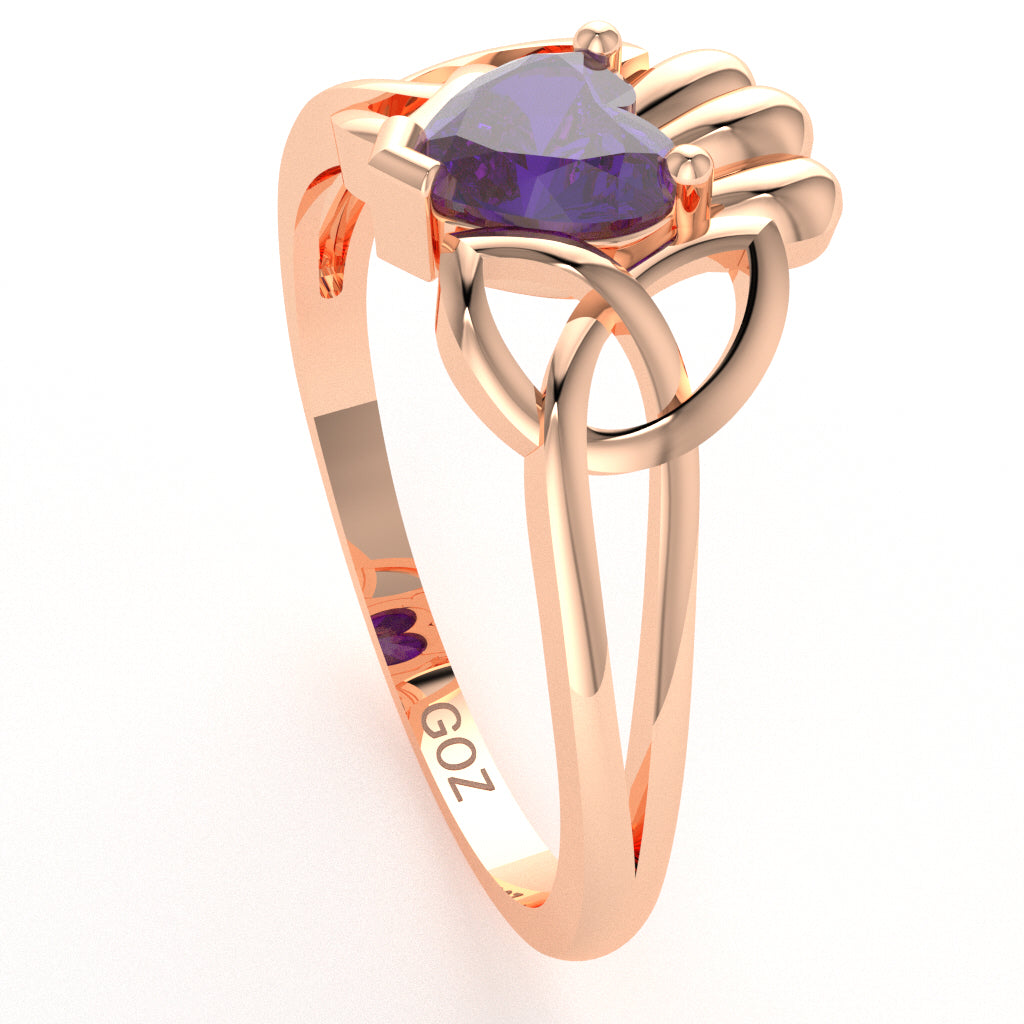 Celtic Trinity Knot Claddagh Amethyst Engagement Ring In 10k Rose Gold
