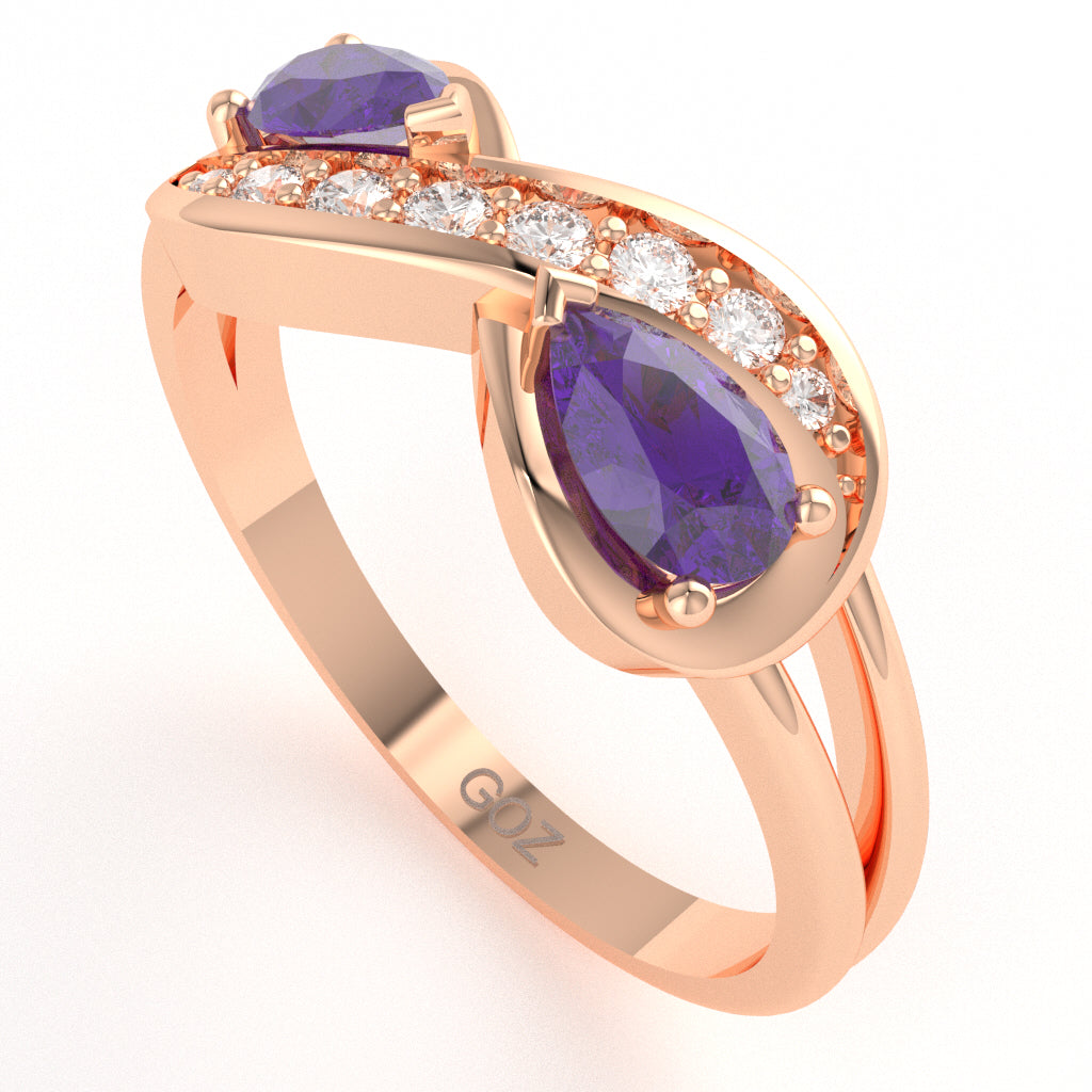 Amethyst Diamond Infinity Love Ring In 14k Rose Gold