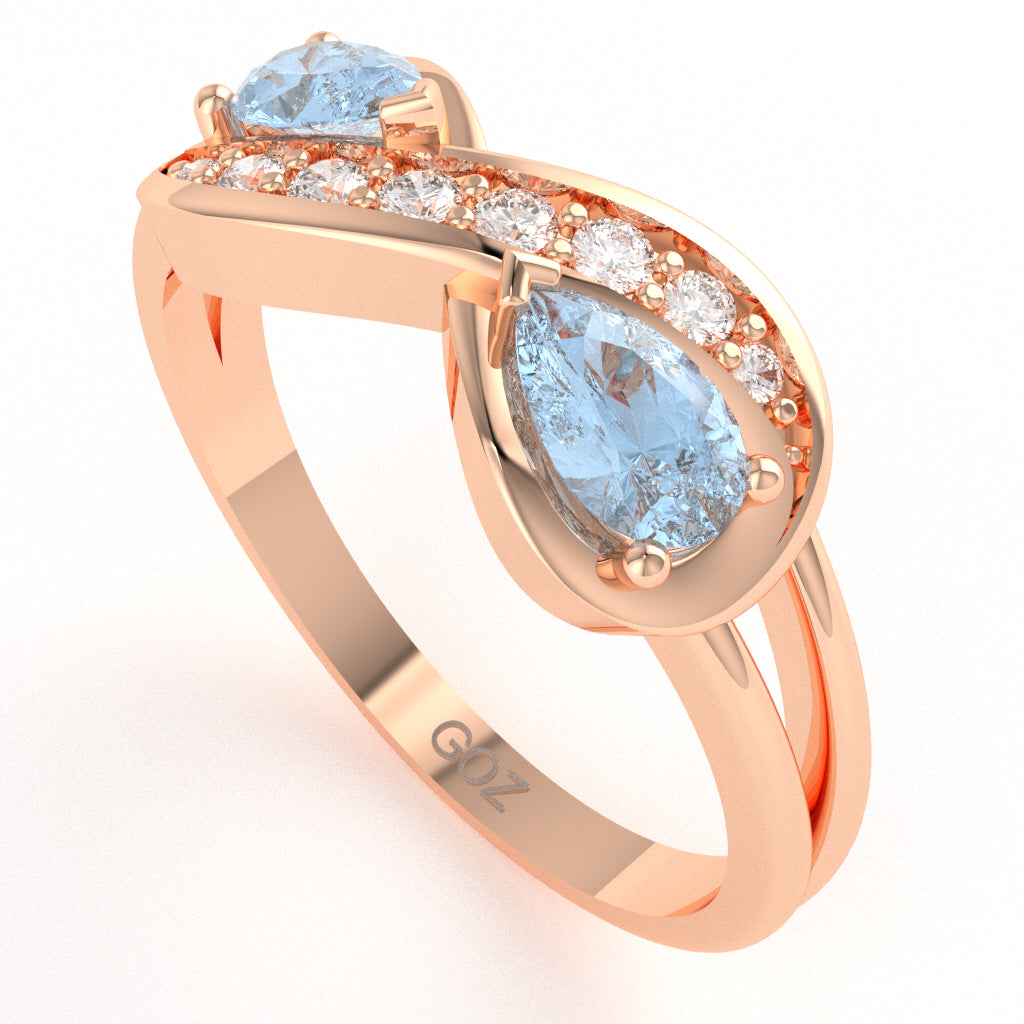Aquamarine Diamond Infinity Love Ring In 14k Rose Gold