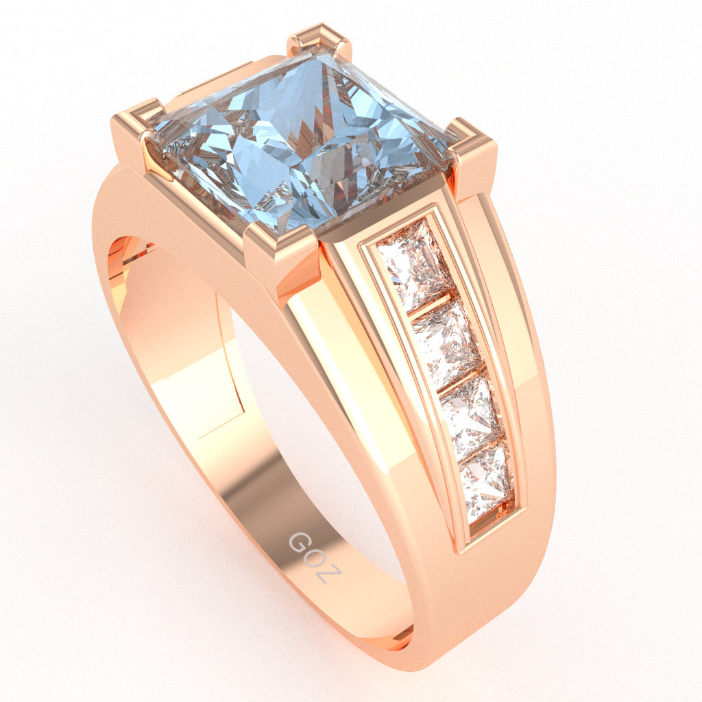 Men's Big Daddy Aquamarine Lab-Grown Diamond Channel Ring In Solid 10k Rose Gold