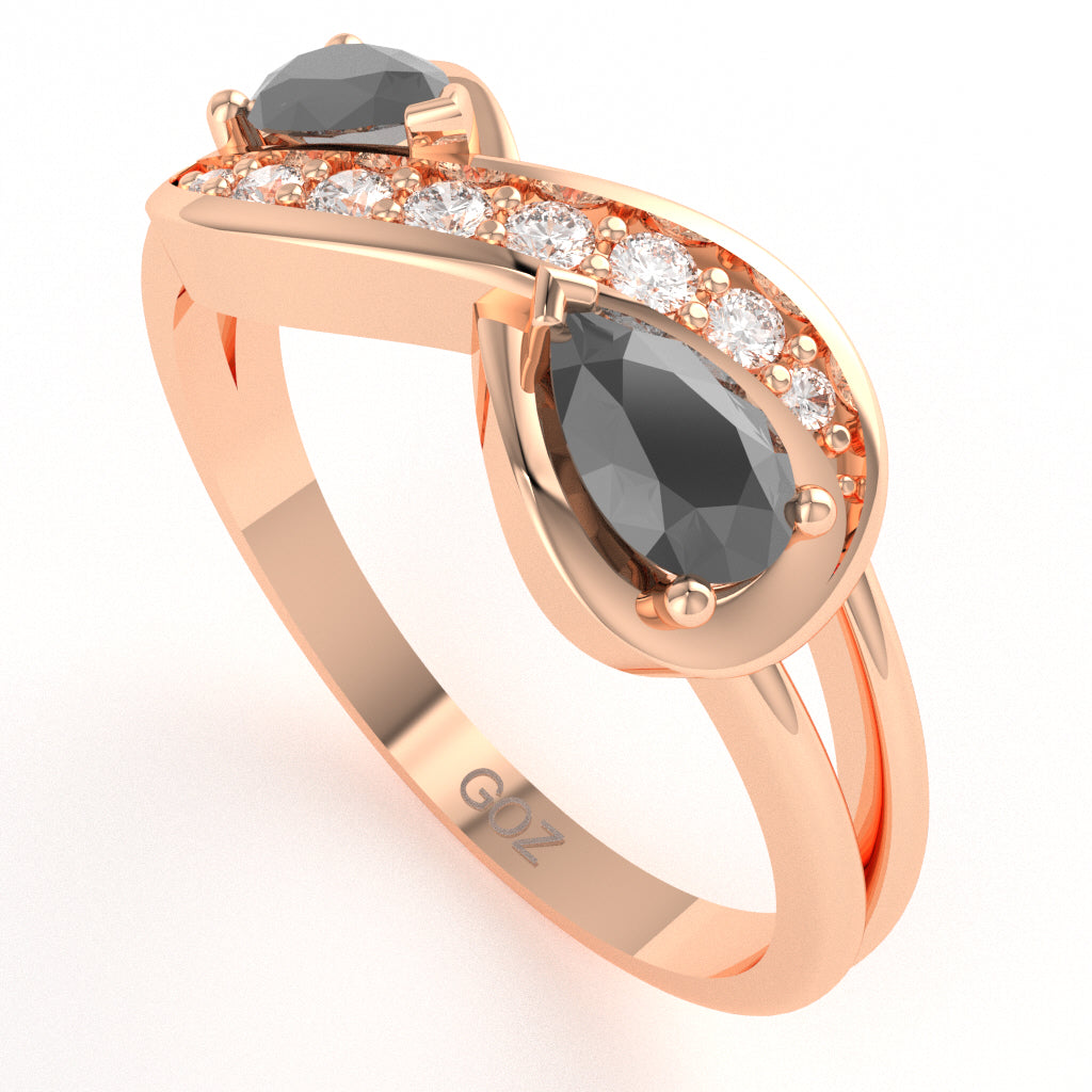 Black Onyx Diamond Infinity Love Ring In 14k Rose Gold