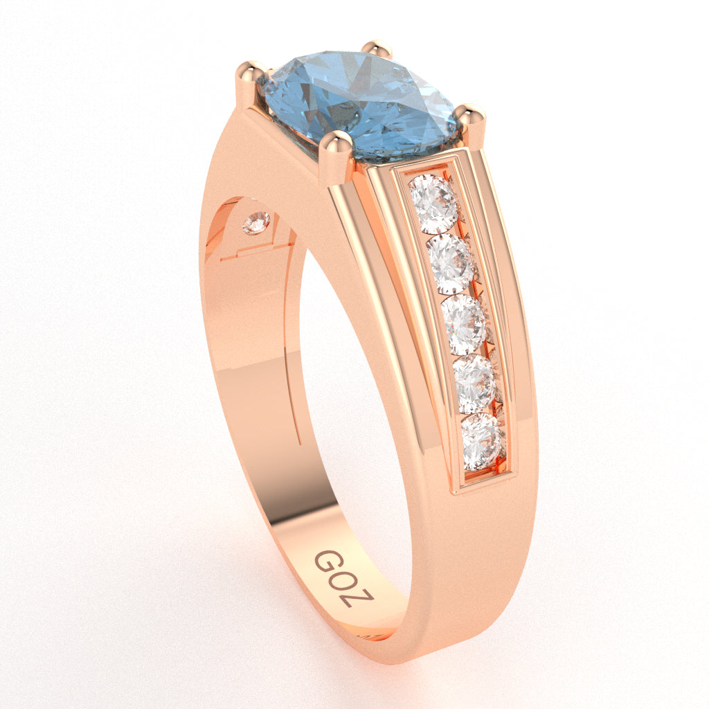 Blue Topaz Diamond Designer Channel Ring In 14k Rose Gold