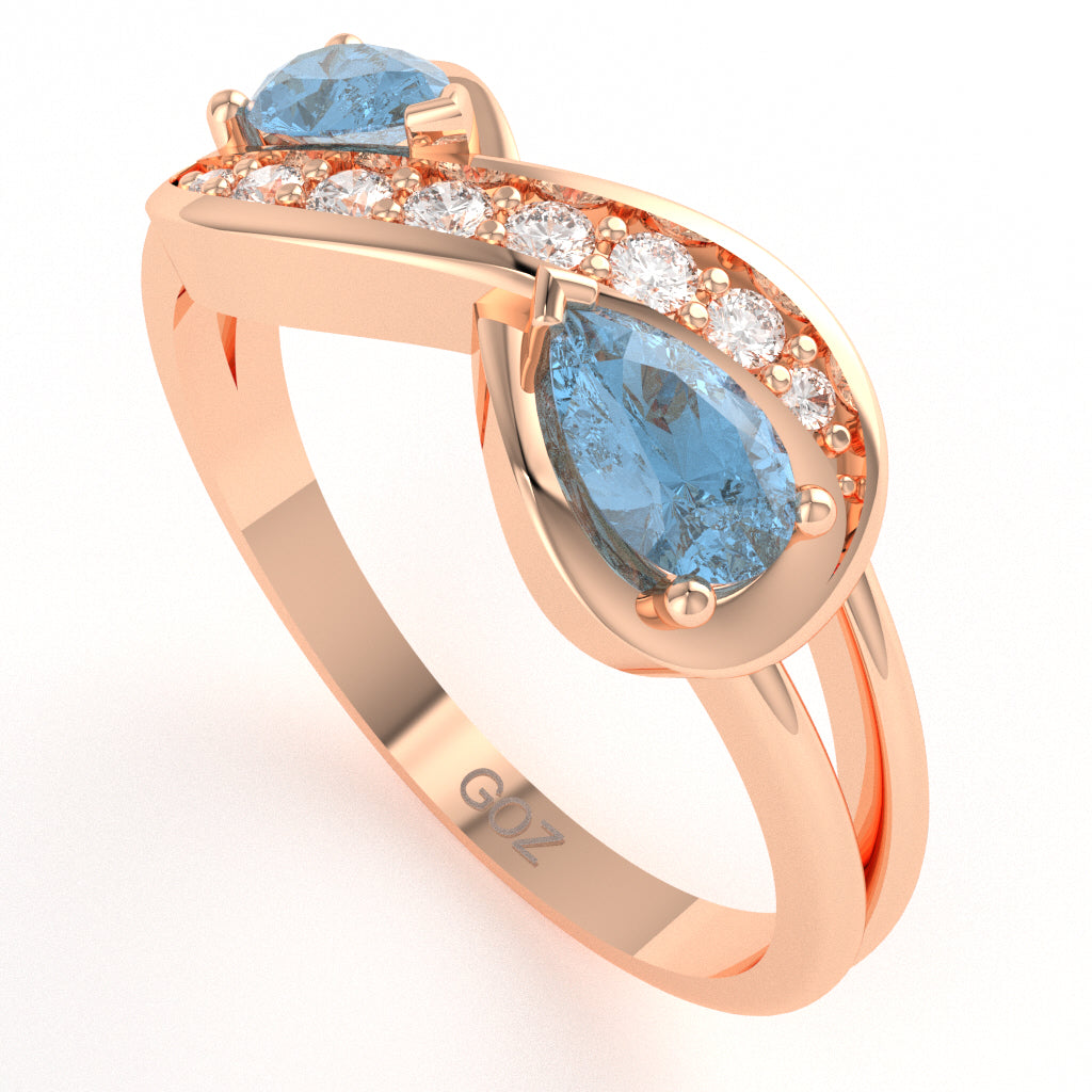 Blue Topaz Diamond Infinity Love Ring In 10k Rose Gold