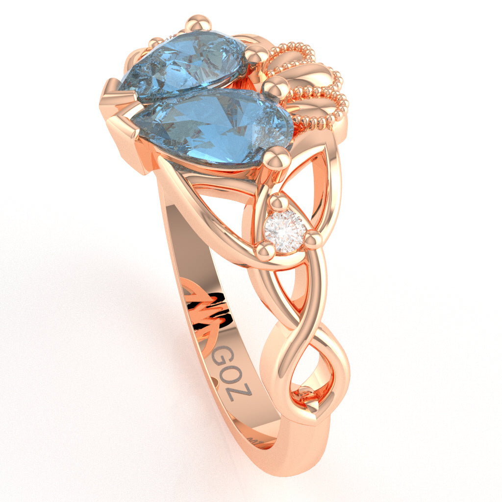 Blue Topaz Diamond Celtic Knot Heart Claddagh Ring In 14k Rose Gold