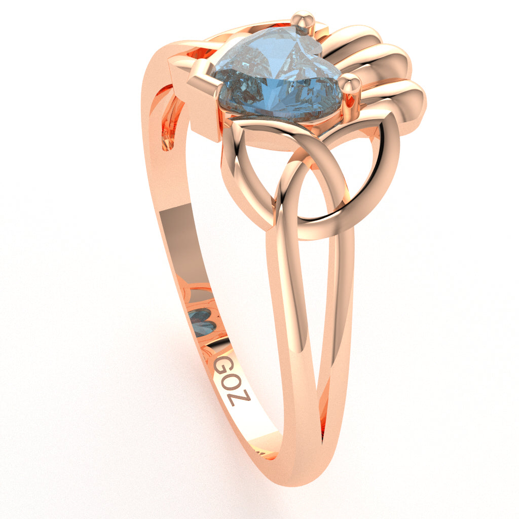 Celtic Trinity Knot Claddagh Blue Topaz Engagement Ring In 10k Rose Gold