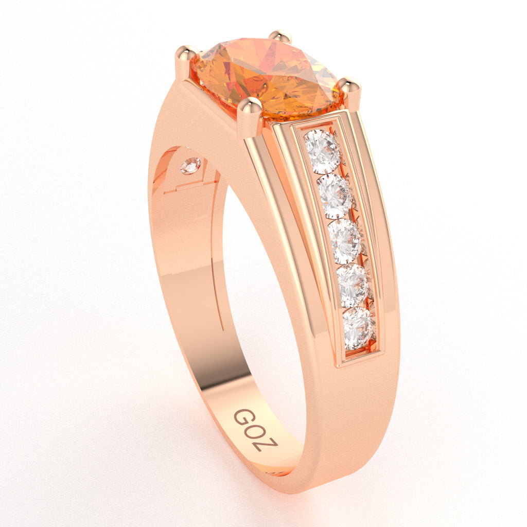 Citrine Diamond Designer Channel Ring In 14k Rose Gold