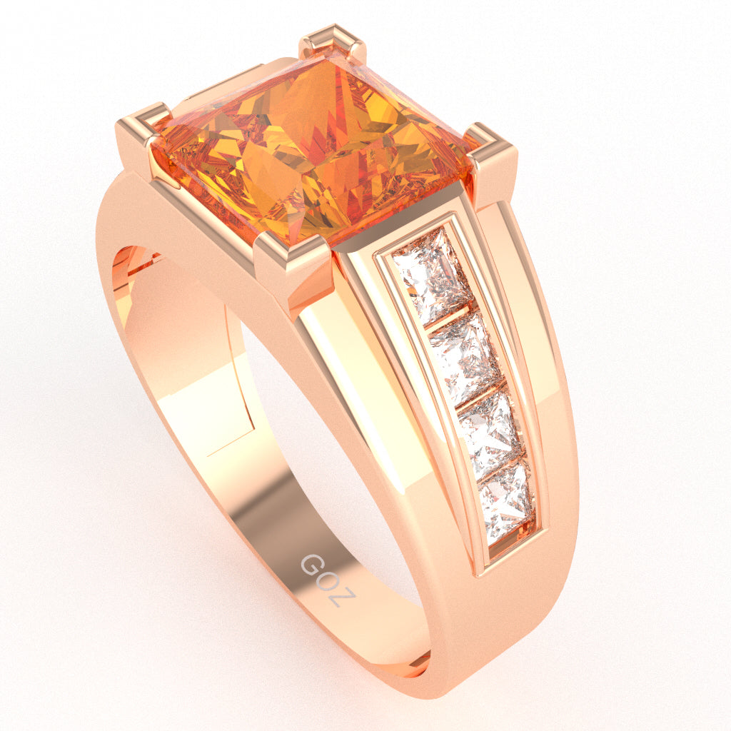 Men's Big Daddy Citrine Lab-Grown Diamond Channel Ring In Solid 10k Rose Gold