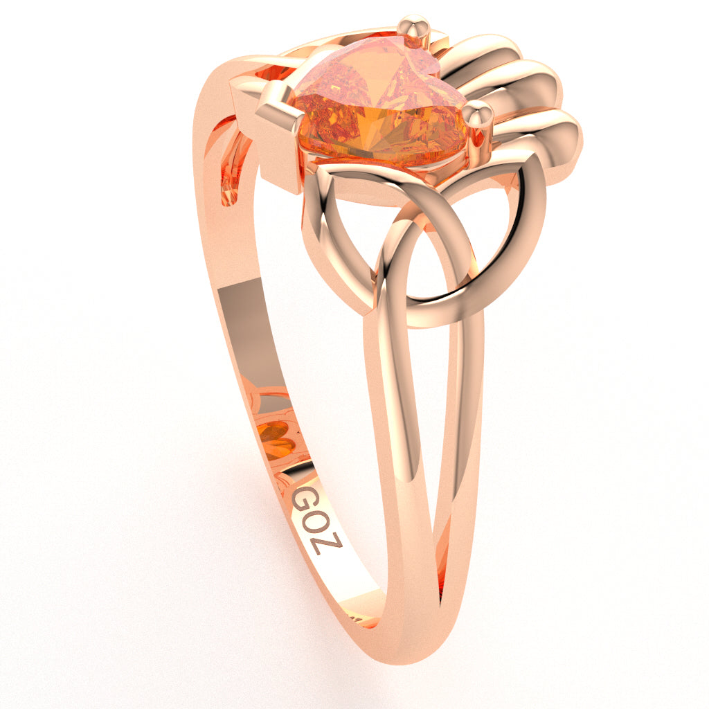 Celtic Trinity Knot Claddagh Citrine Engagement Ring In 14k Rose Gold