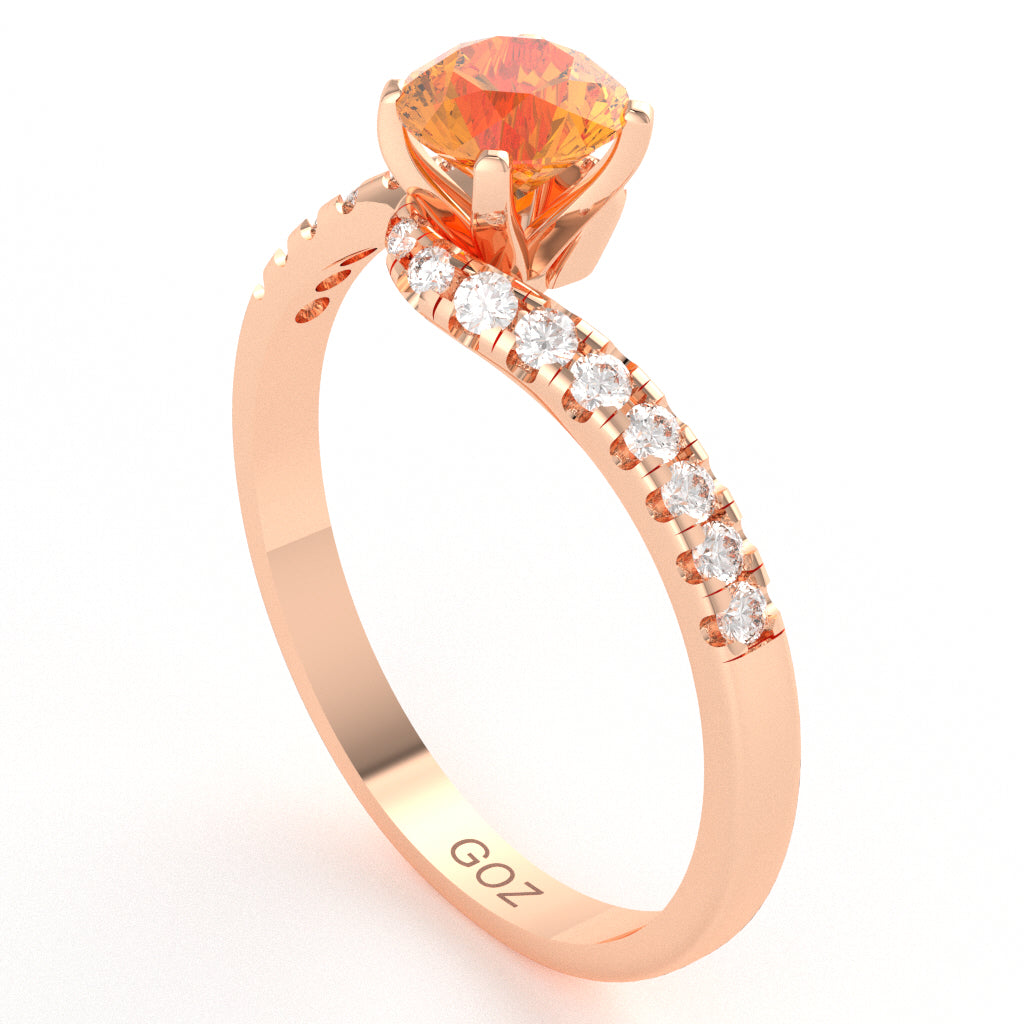 Citrine Diamond Curly Dainty Engagement Ring In 10k Rose Gold