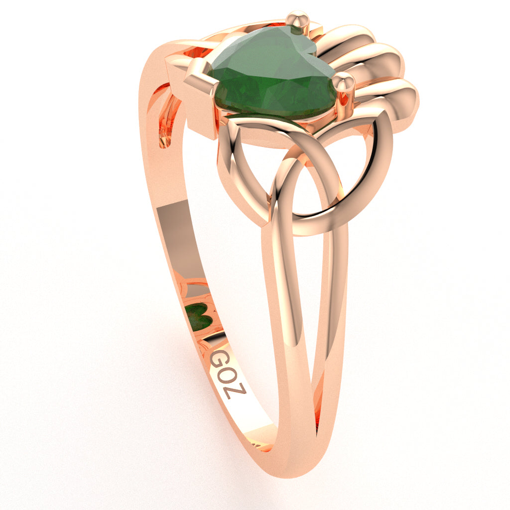 Celtic Trinity Knot Claddagh Emerald Engagement Ring In 10k Rose Gold