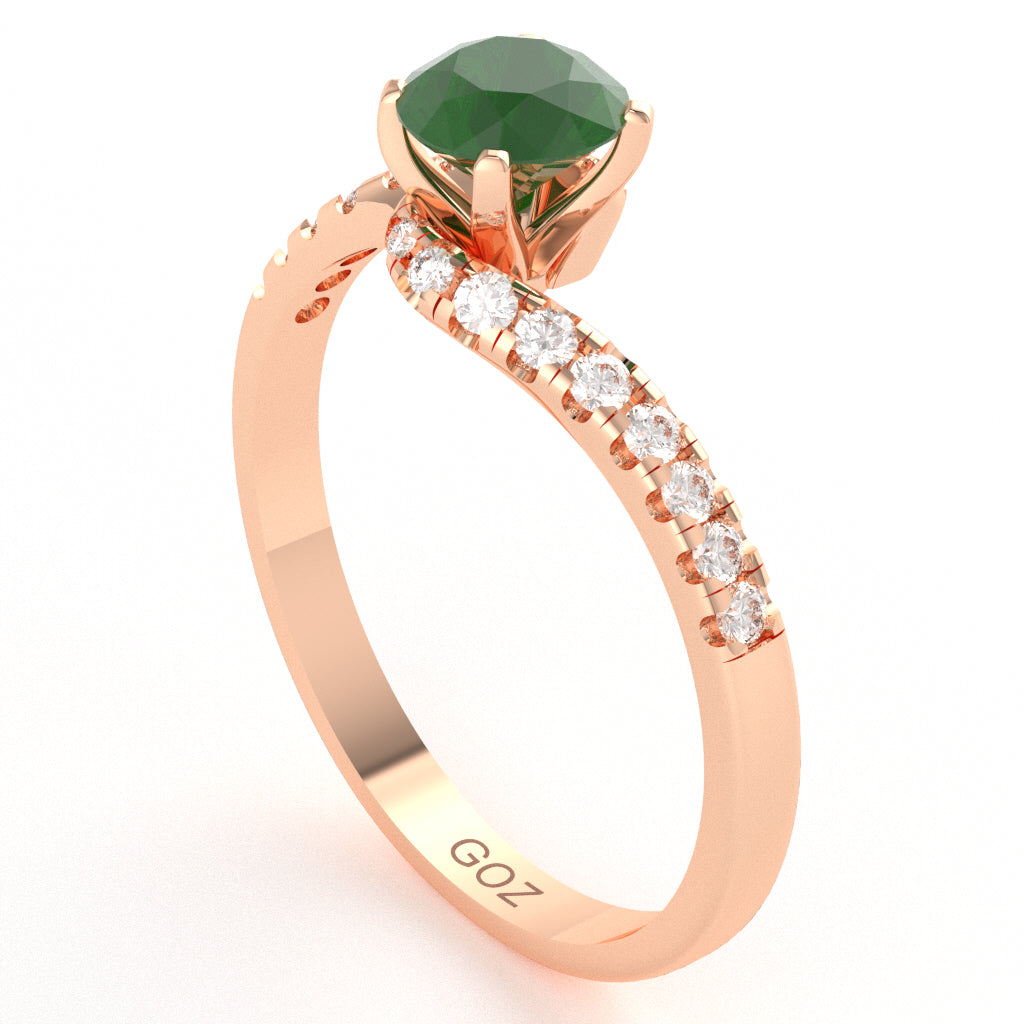 Emerald Diamond Curly Dainty Engagement Ring In 10k Rose Gold