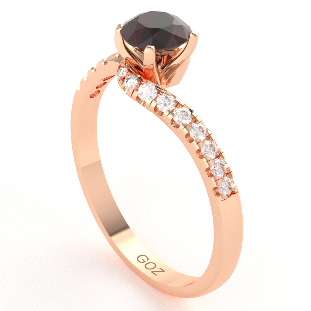 Garnet Diamond Curly Dainty Engagement Ring In 10k Rose Gold