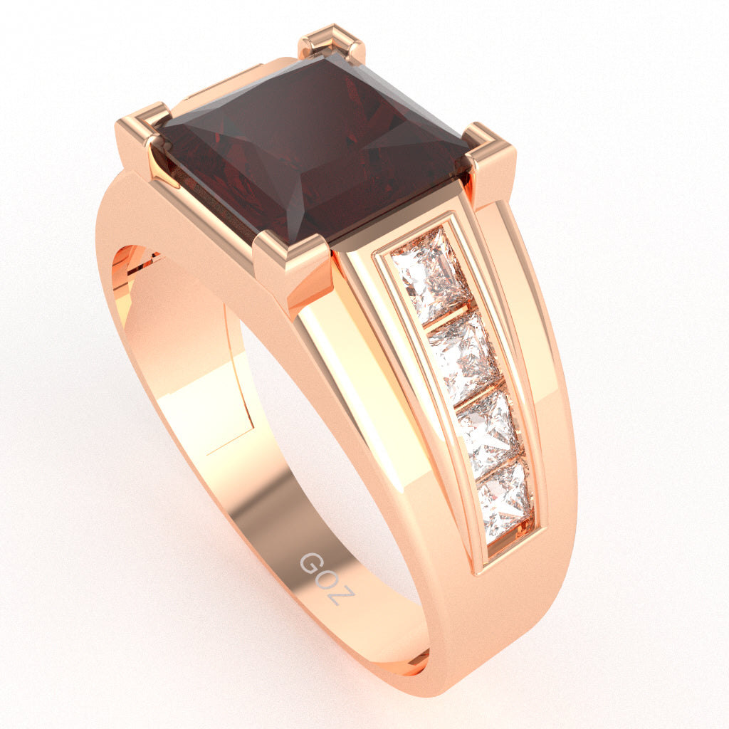 Men's Big Daddy Garnet Lab-Grown Diamond Channel Ring In Solid 14k Rose Gold