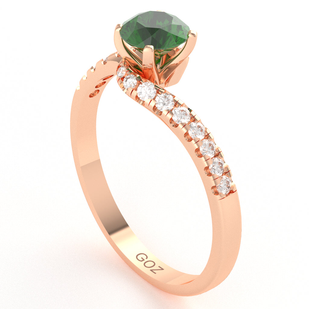 Lab-Created Emerald Diamond Curly Dainty Engagement Ring In 10k Rose Gold