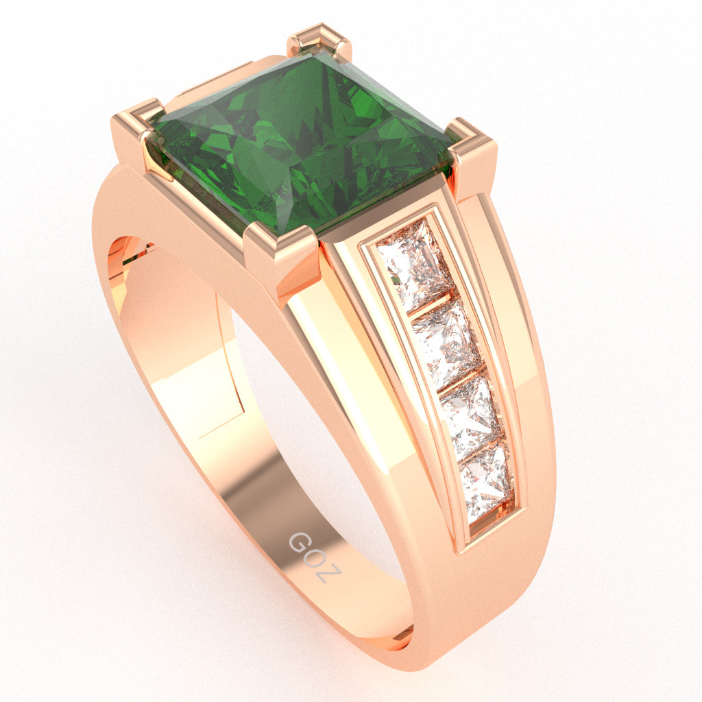 Men's Big Daddy Lab-Created Emerald Lab-Grown Diamond Channel Ring In Solid 10k Rose Gold
