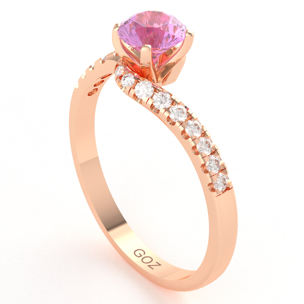 Lab-Created Pink Sapphire Diamond Curly Dainty Engagement Ring In 10k Rose Gold
