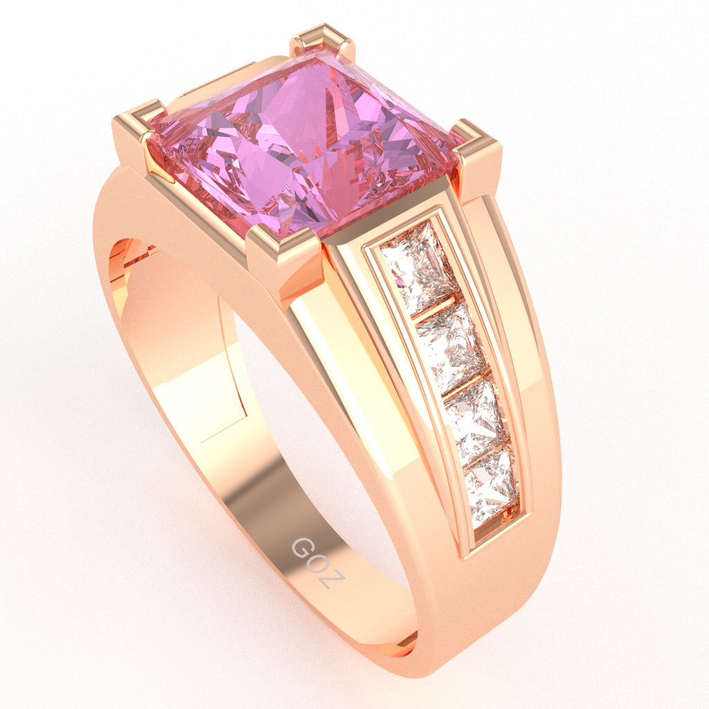 Men's Big Daddy Lab-Created Pink Sapphire Lab-Grown Diamond Channel Ring In Solid 14k Rose Gold