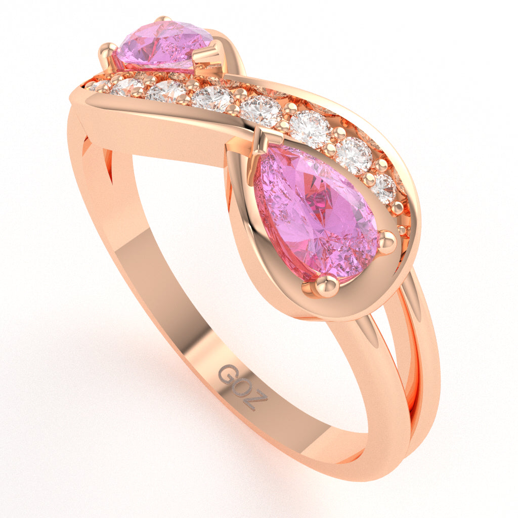 Lab-Created Pink Sapphire Diamond Infinity Love Ring In 10k Rose Gold