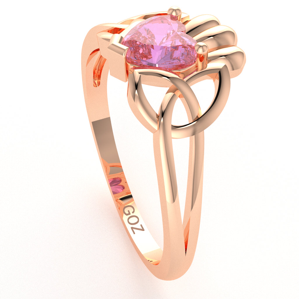 Celtic Trinity Knot Claddagh Lab-Created Pink Sapphire Engagement Ring In 14k Rose Gold