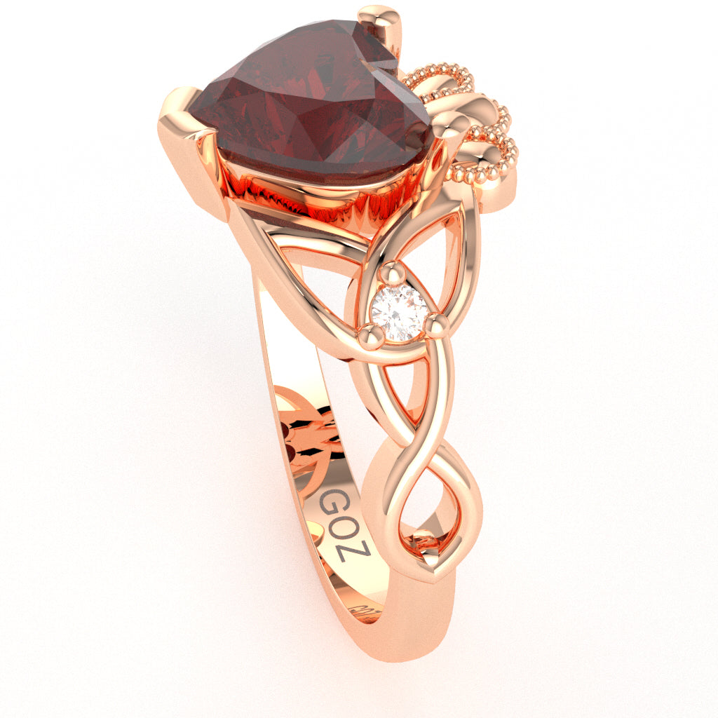 Celtic Trinity Knot Claddagh Heart Lab-Created Ruby Diamond Ring In 14k Rose Gold